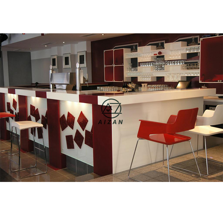 Modern restaurant bar counter red solid surface countertop