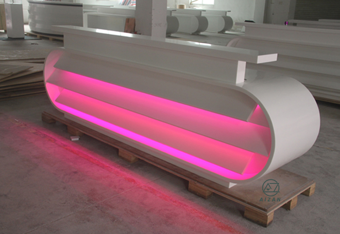 Glossy white office reception counter information desk with led lighting